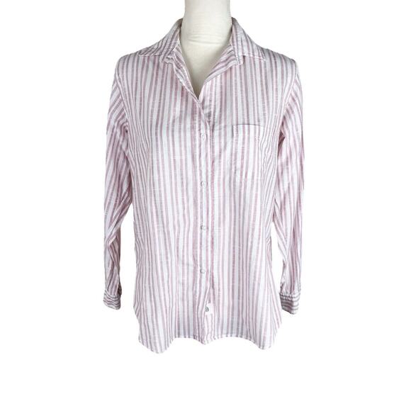 Frank & Eileen Grayson The Hero Striped Pink White Button Up Shirt Size Medium - Picture 1 of 6